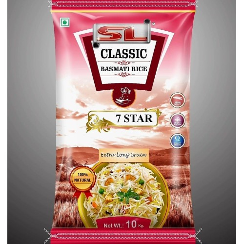 SL Classic 7 STAR Basmati Rice | Long Grain | Perfectly Aged | Aromatic | 100% Natural | Biryani Pulao Rice Chawal For Daily Cooking | 10kg Pink Pack