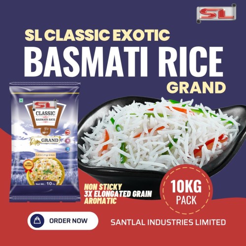 SL Classic GRAND Basmati Rice | PESTICIDE FREE Rice | Extra-Long, Full length Grains with Rich Aroma | 2 years Aged Rice | Biryani Pulao Rice Chawal For Daily Cooking | 10kg Blue Pack