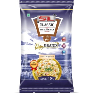 SL Classic GRAND Basmati Rice | PESTICIDE FREE Rice | Extra-Long, Full length Grains with Rich Aroma | 2 years Aged Rice | Biryani Pulao Rice Chawal For Daily Cooking | 10kg Blue Pack