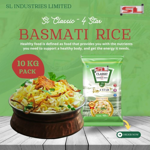 SL Classic 4 STAR Basmati Rice | 100% Natural | Aged & Aromatic | Affordable Basmati Rice | Biryani Pulao Rice Chawal For Daily Cooking | 10kg Green Pack